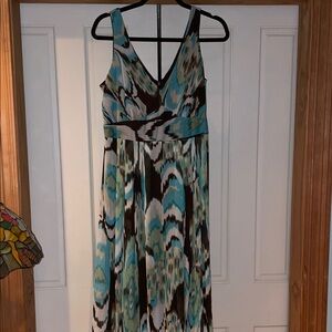 Studio 1940 Teal, Aqua and Brown V-Neck Maxi Dress